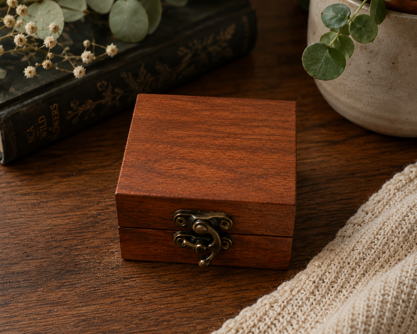 Handcrafted Wooden Ring Box with Leather Hinge & Cloth Inserts – 3x3 Rustic Proposal Box – Heirloom Jewelry Gift Box