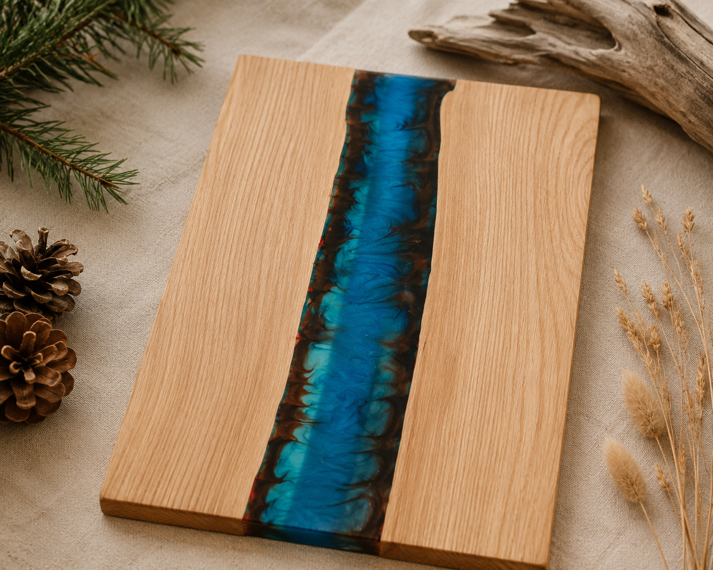 Fire and Ice Resin River Cutting Board – 13.5 x9.5 Hickory Wood Board – Handmade Charcuterie & Serving Board – Unique Kitchen Gift