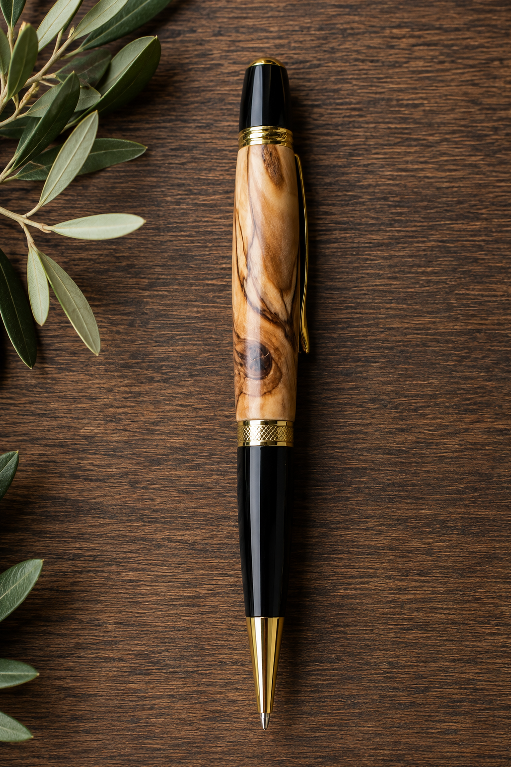 HARZO Handcrafted Bethlehem Olivewood Ballpoint Pen – Handmade Fine Wood Pen with 3 Parker Style Refills & Certificate of Authenticity