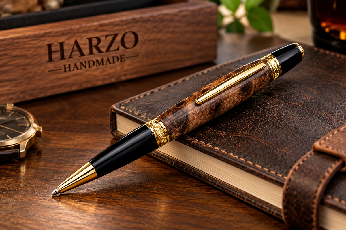 Walnut Burl Luxury Handmade Pen – Gold or Chrome Finish