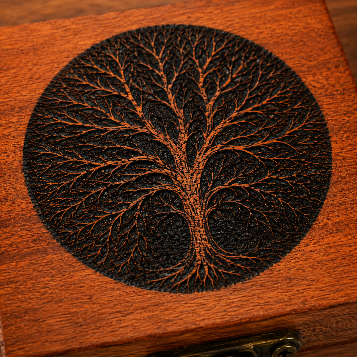 Engraved Wooden Ring Box with Tree Design – Rustic 3x3 Proposal Box – Leather Hinge Jewelry Keepsake – Handmade Engagement Ring Holder