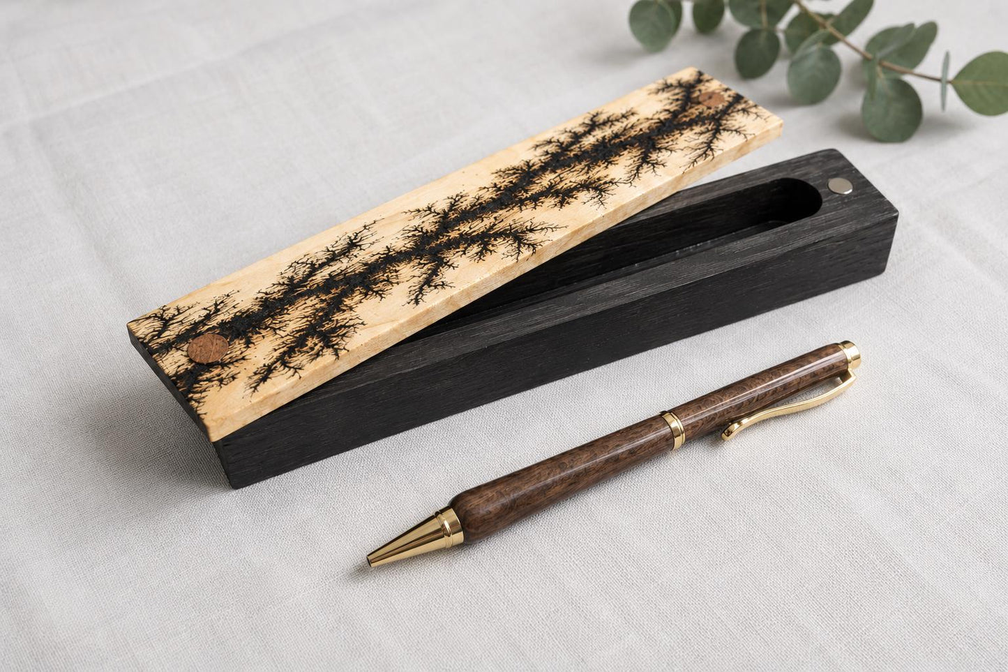 Handcrafted Walnut Ballpoint Pen with Fractal Burn Wenge Maple Case | Executive Desk Accessory