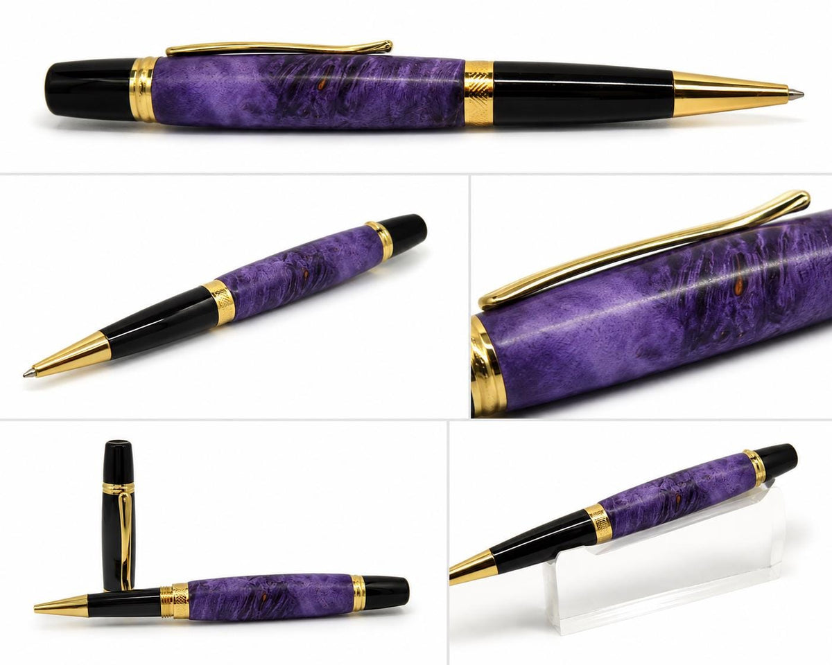 Handcrafted Purple Dyed Maple Burl Pen | Luxury Executive Ballpoint (Unique Grain)