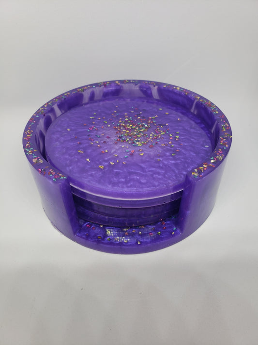 Purple Epoxy Resin Round Coaster Set