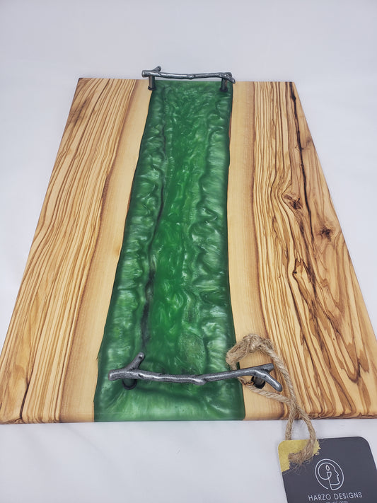 The Emerald River - Olive Wood and Epoxy Charcuterie Board