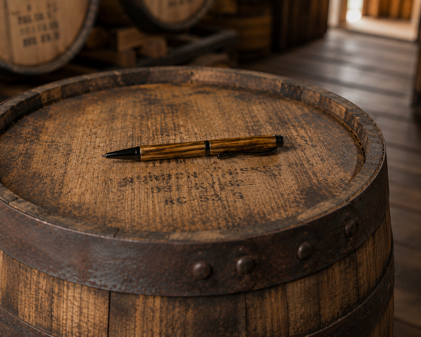 Kentucky Bourbon Barrel Pen & Stand Set | Handmade White Oak Rollerball Pen | Authentic Whiskey Barrel Wood Desk Pen Holder | Unique Kentucky Gift