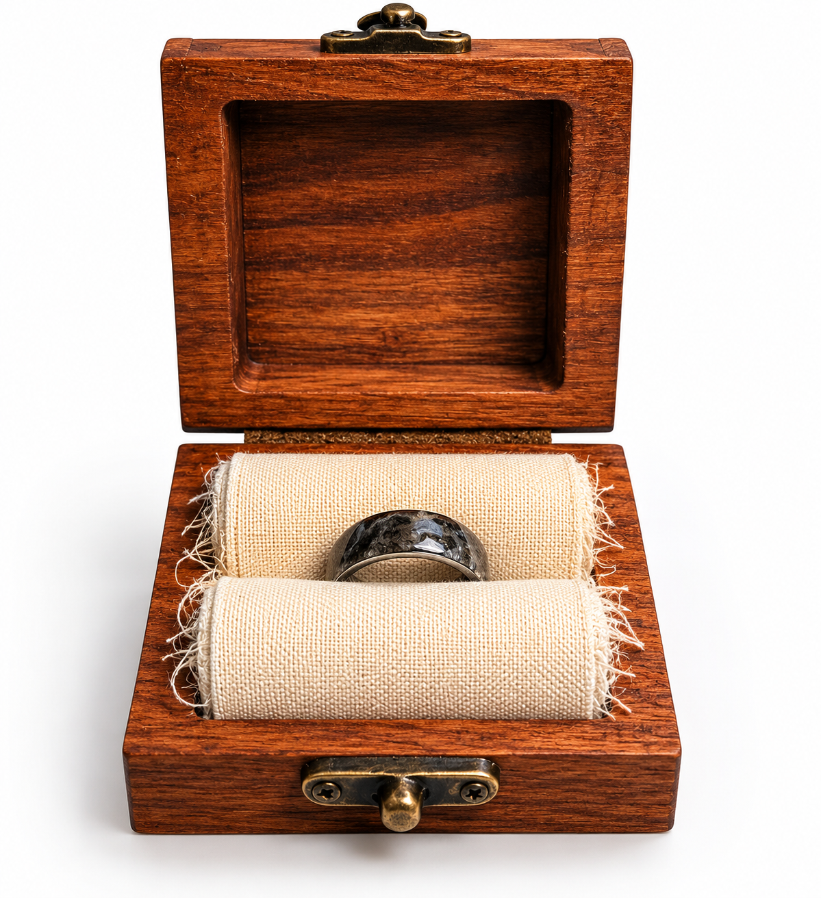 Engraved Cherry Wood Ring Box with Flower Design – Handmade Hinged Keepsake