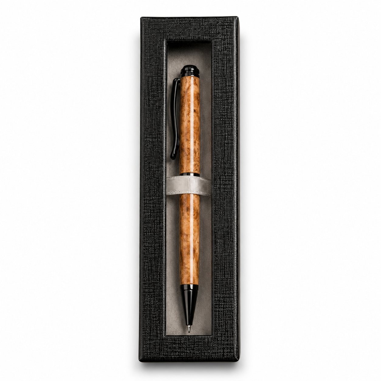 Handcrafted Maple Burl Wood Pen | Refillable Ink Pen with Cross Style Refill | Executive Gift Pen in Black Gift Box | Handmade Desk Accessory
