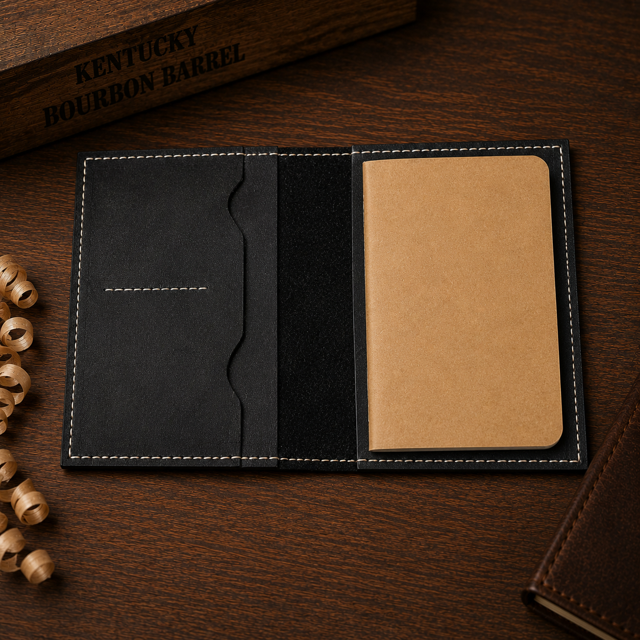 HARZO Black Leather Field Notes Journal Wallet – Handmade 4¼×6¼" Notebook Cover with 3 Inserts