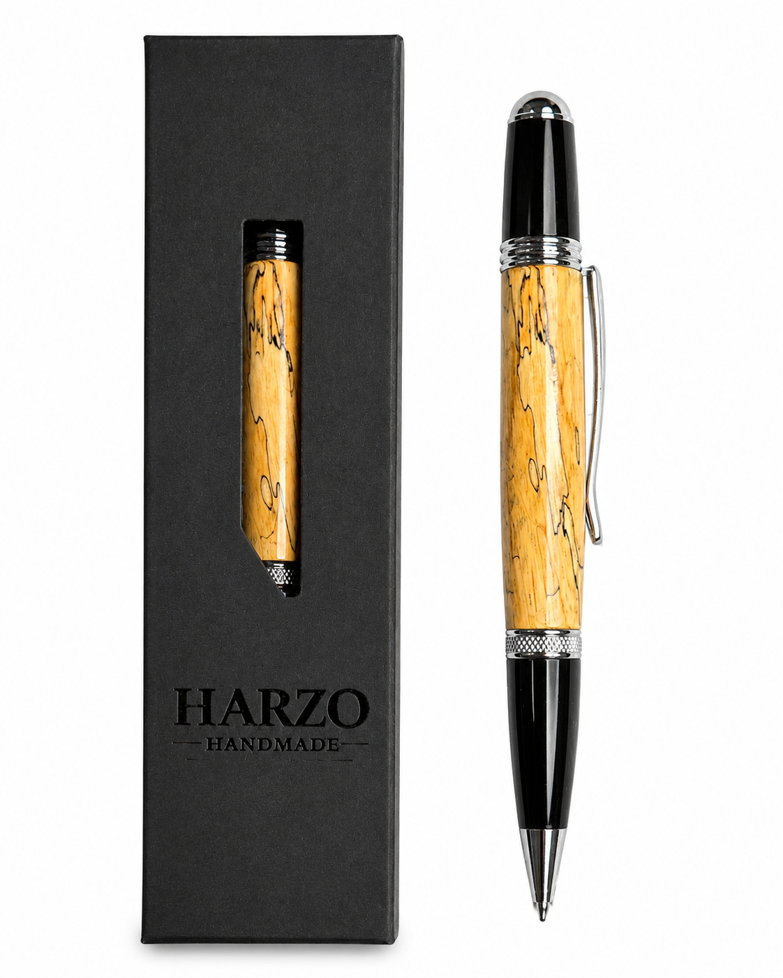 Spalted Maple Ink Pen with Mahogany & Aspen Case — Handmade Gift Set by HARZO
