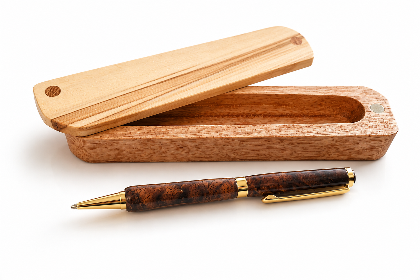 Handcrafted Walnut Burl Ink Pen and Mahogany Case