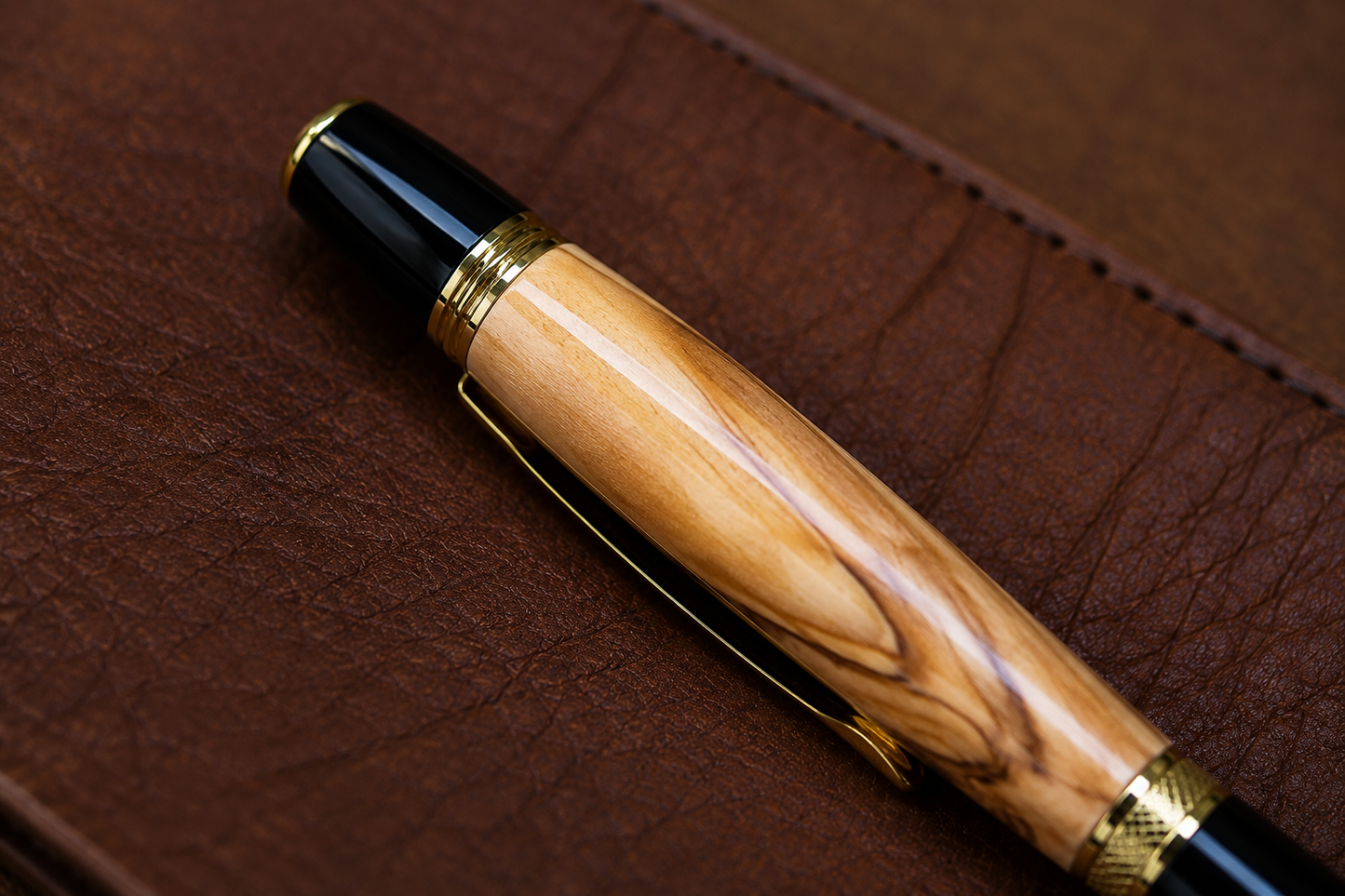 HARZO Handcrafted Bethlehem Olivewood Ballpoint Pen – Handmade Fine Wood Pen with 3 Parker Style Refills & Certificate of Authenticity