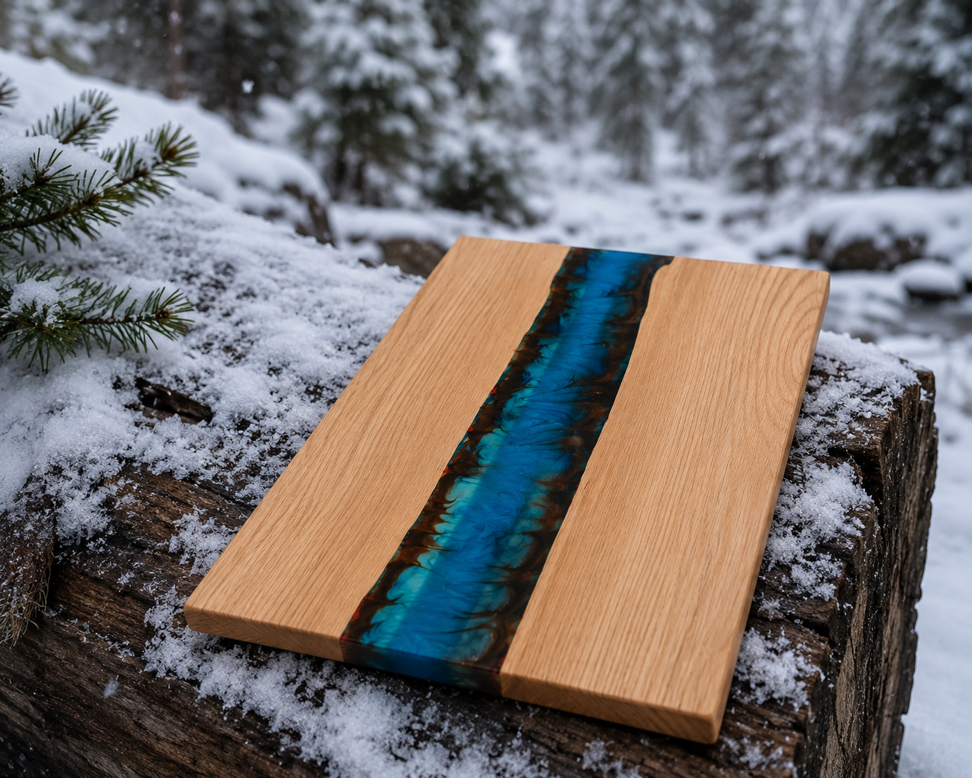 Fire and Ice Resin River Cutting Board – 13.5 x9.5 Hickory Wood Board – Handmade Charcuterie & Serving Board – Unique Kitchen Gift