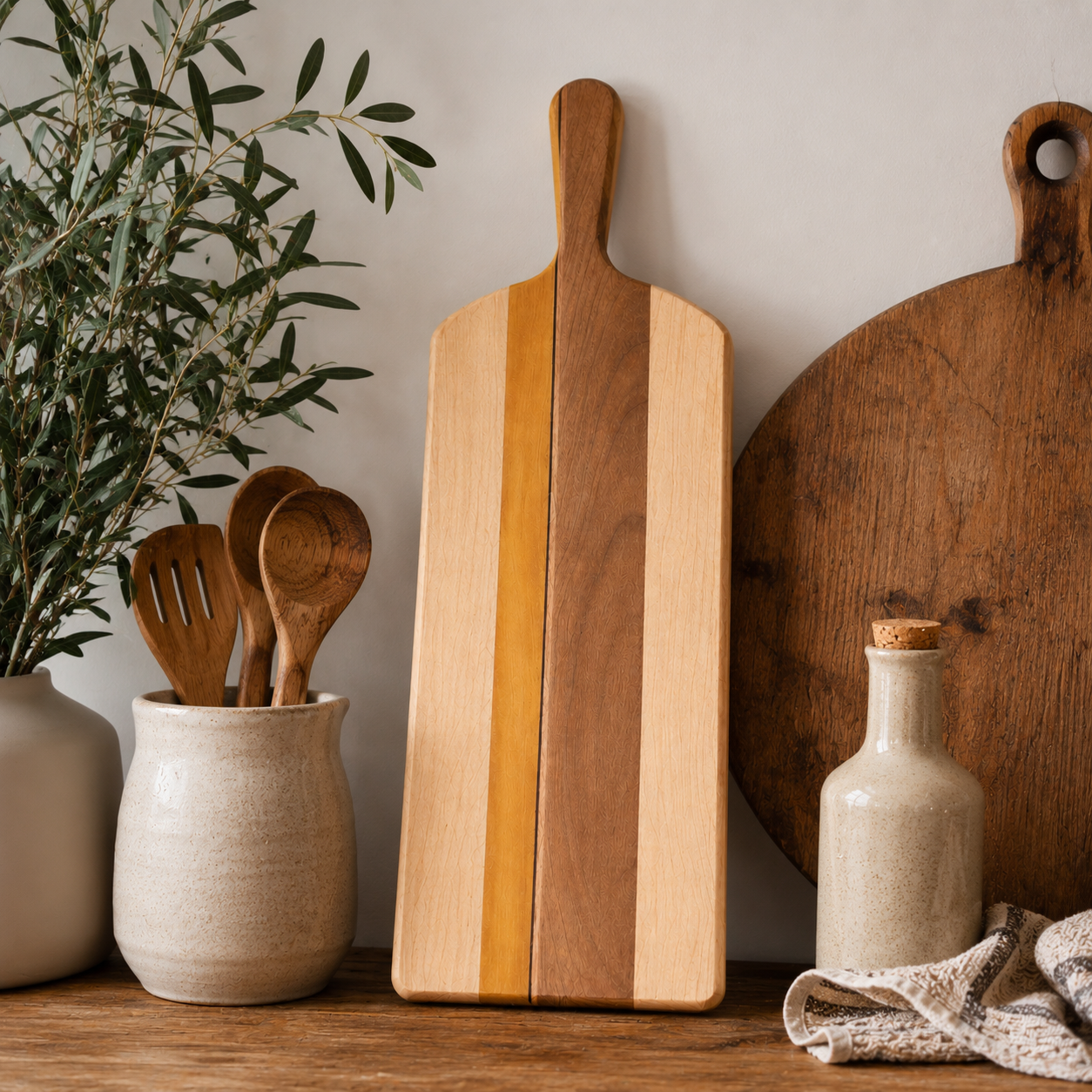 Handmade Hardwood Charcuterie Board | Maple, Cherry & Walnut Serving Board | Rustic Kitchen Decor | Wooden Bread Board | Kentucky Made Gift