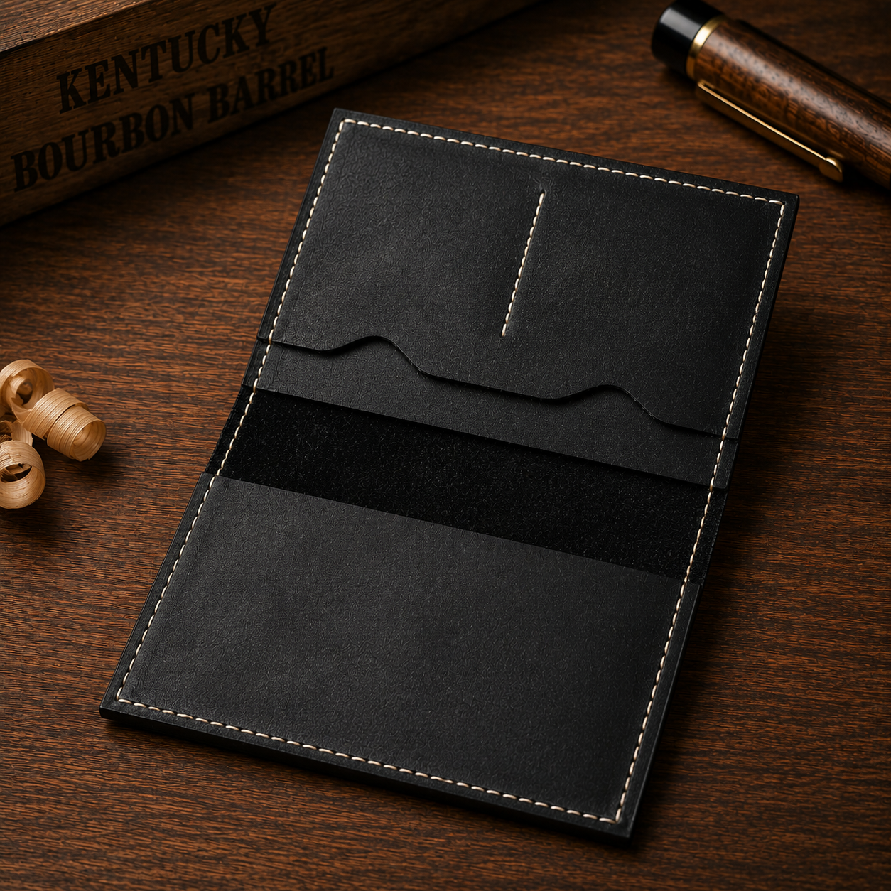 HARZO Black Leather Field Notes Journal Wallet – Handmade 4¼×6¼" Notebook Cover with 3 Inserts