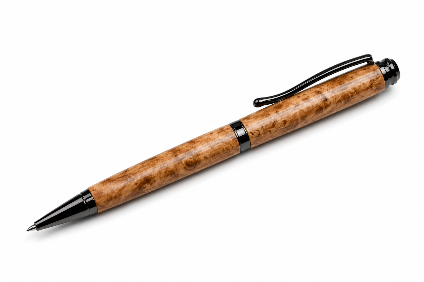 Handcrafted Maple Burl Wood Pen | Refillable Ink Pen with Cross Style Refill | Executive Gift Pen in Black Gift Box | Handmade Desk Accessory