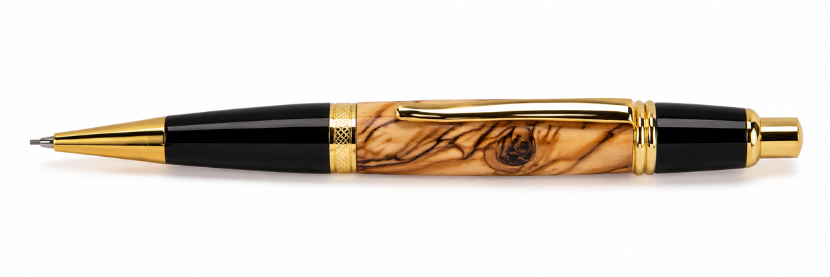 Harzo Handcrafted Bethlehem Olive Wood Mechanical Pencil - Gold Finish