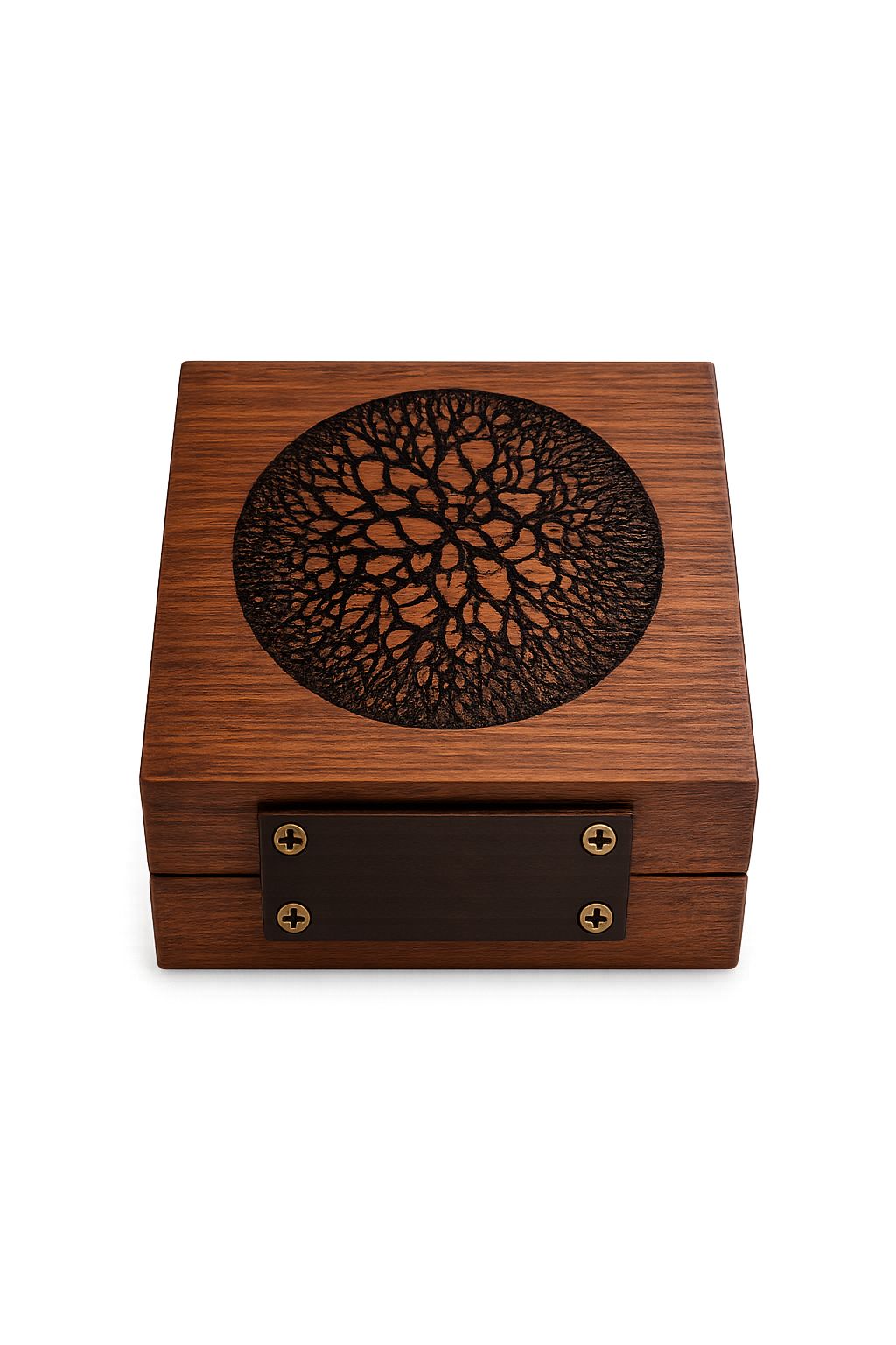Engraved Wooden Keepsake Box – Circle Design | Handcrafted Cherry with Antique Brass Latch | Gift Box for Rings, Jewelry, or Small Valuables