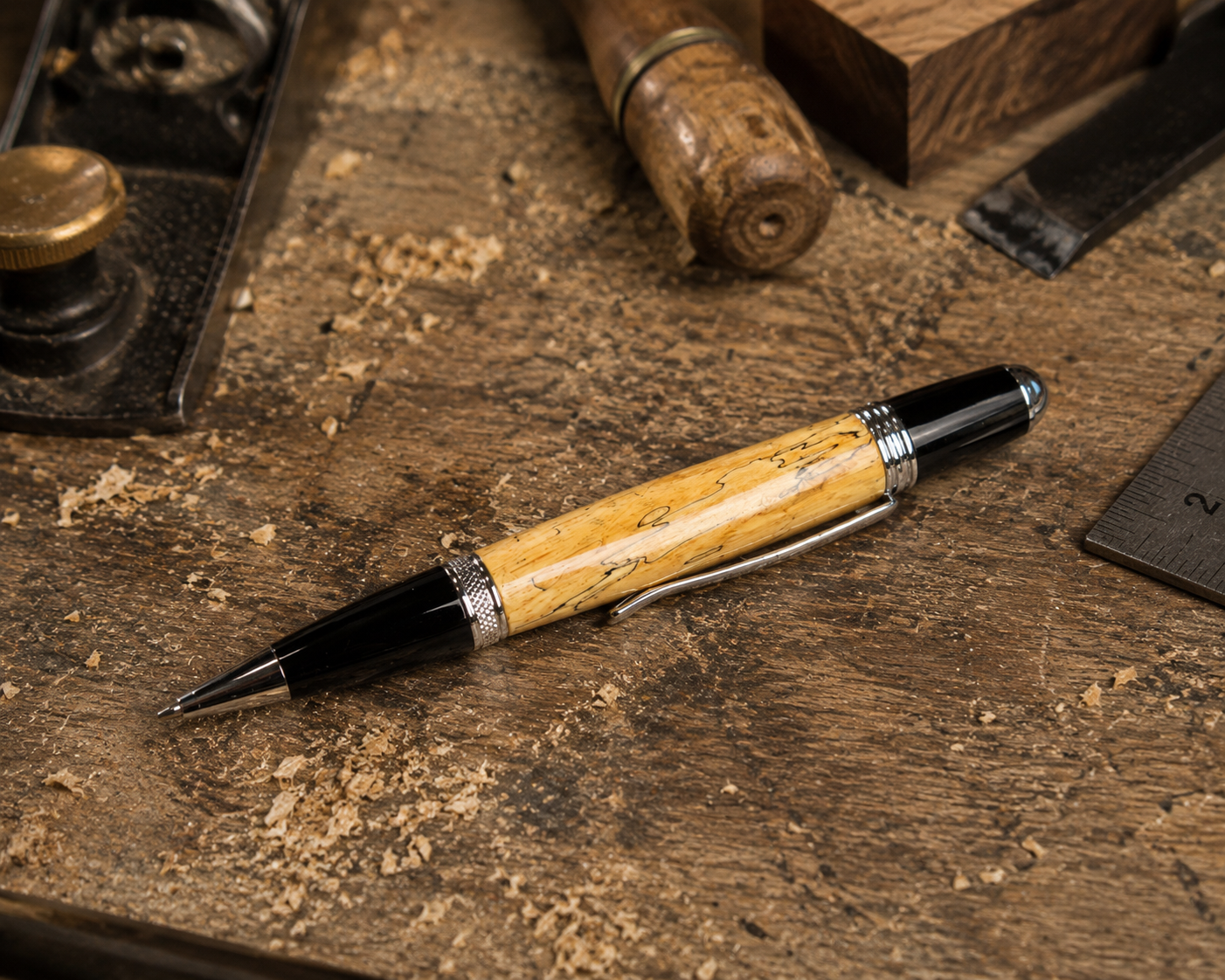 Spalted Maple Ink Pen with Mahogany & Aspen Case — Handmade Gift Set by HARZO