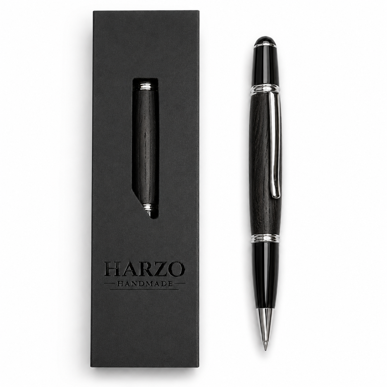 Ancient Bog Oak Pen with Handmade Mahogany & Aspen Wood Case | 4,000-6,000 Year Old English Bog Oak | Luxury Wooden Gift Pen | Executive Desk Pen