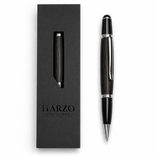 Ancient Bog Oak Pen with Handmade Mahogany & Aspen Wood Case | 4,000-6,000 Year Old English Bog Oak | Luxury Wooden Gift Pen | Executive Desk Pen