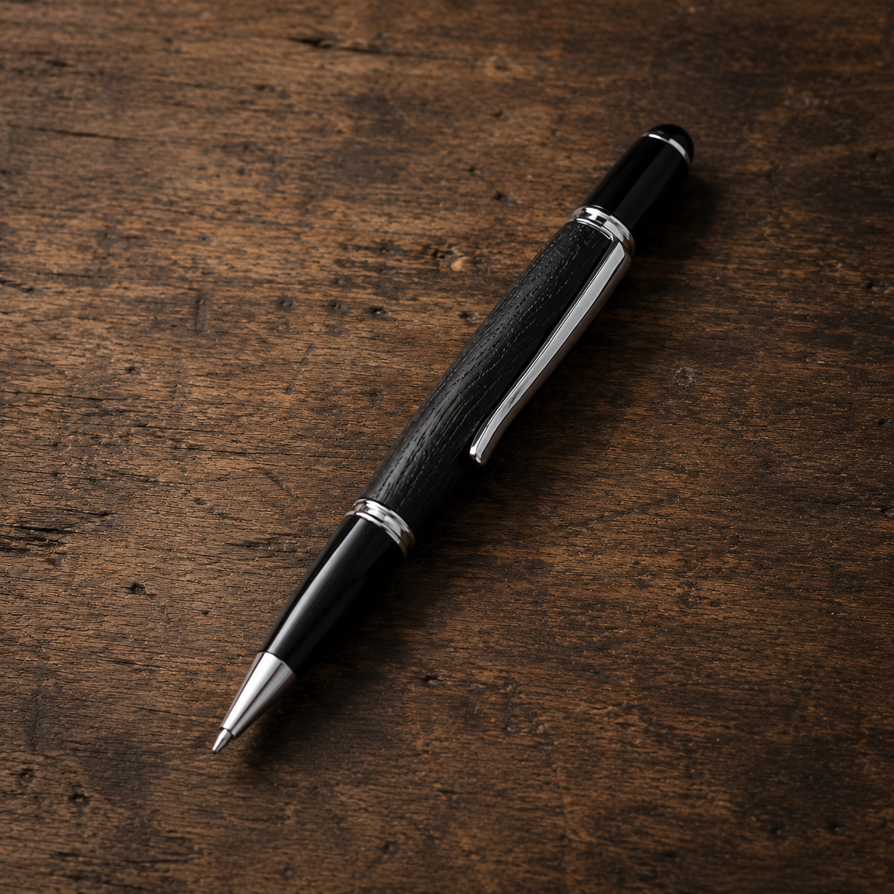 Ancient Bog Oak Pen with Handmade Mahogany & Aspen Wood Case | 4,000-6,000 Year Old English Bog Oak | Luxury Wooden Gift Pen | Executive Desk Pen