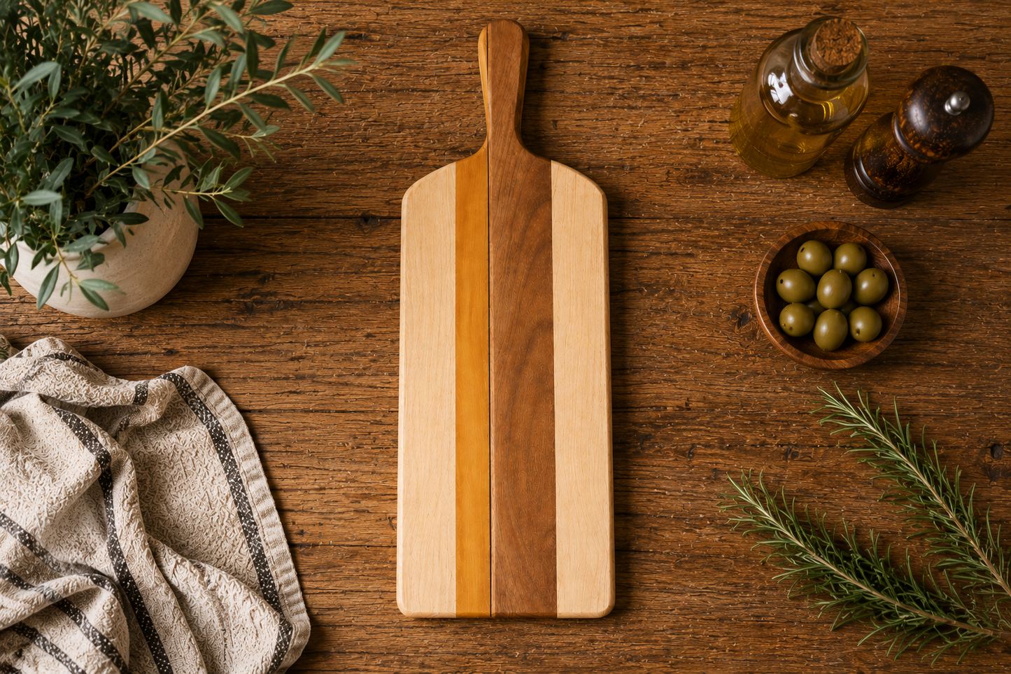 Handmade Hardwood Charcuterie Board | Maple, Cherry & Walnut Serving Board | Rustic Kitchen Decor | Wooden Bread Board | Kentucky Made Gift