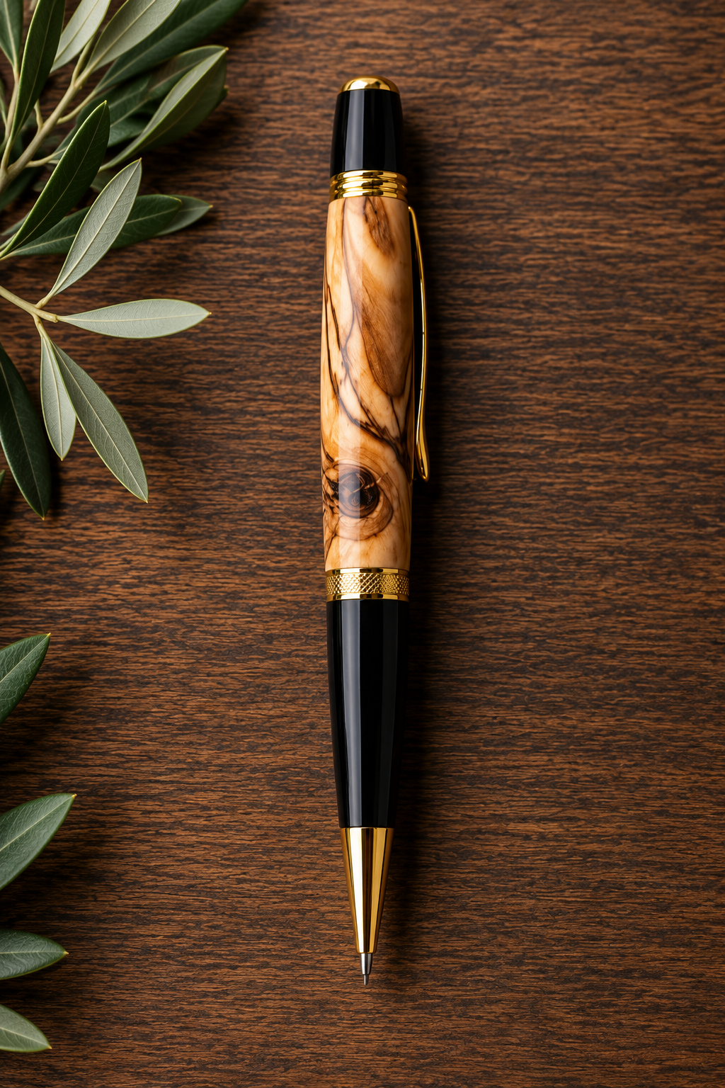 Harzo Handcrafted Bethlehem Olive Wood Mechanical Pencil - Gold Finish