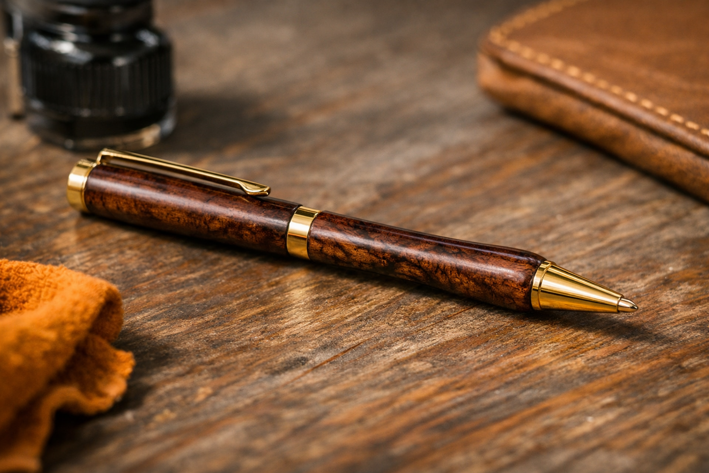 Handcrafted Walnut Burl Ink Pen and Mahogany Case
