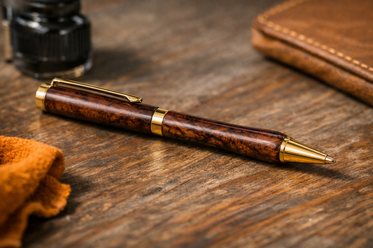 Handcrafted Walnut Burl Ink Pen and Mahogany Case