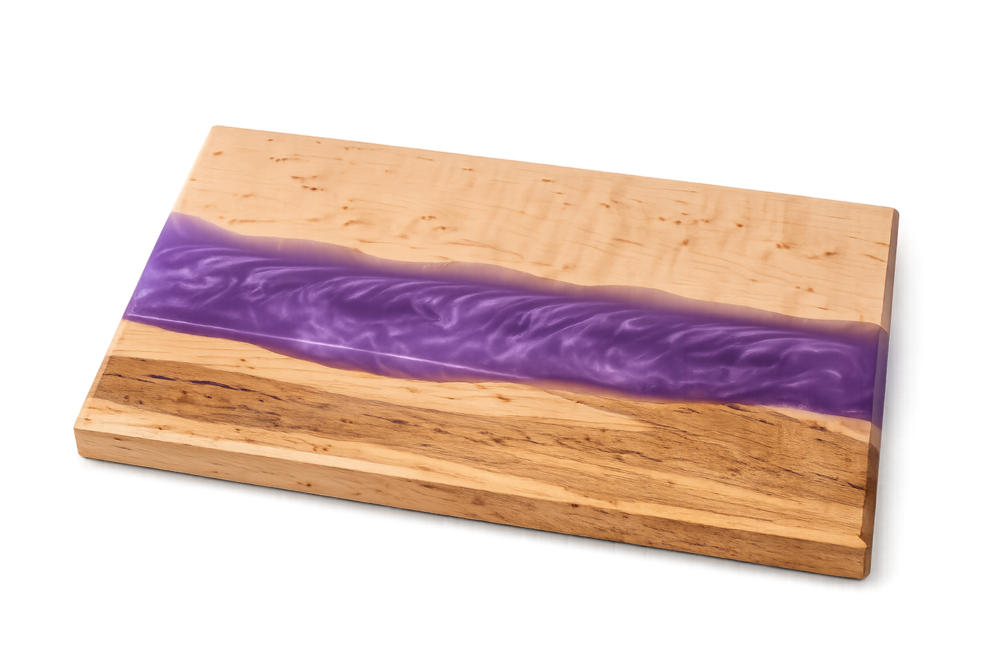 Birds Eye Maple & Purple Epoxy Charcuterie Board – Handmade Serving Board, Rustic Kitchen Decor, Gift for Entertainer