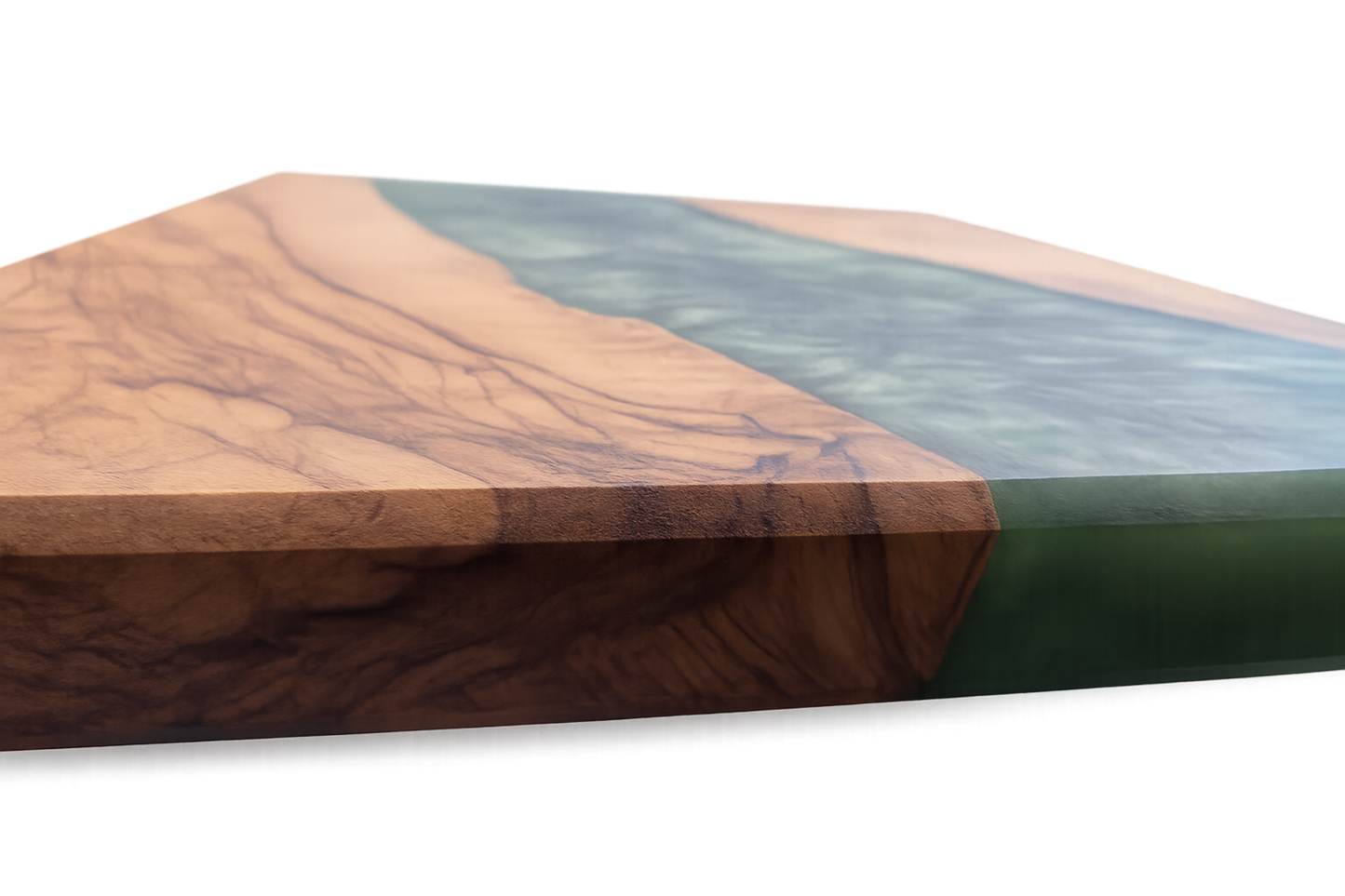 Olive Wood & Green Epoxy Charcuterie Board – Handmade Serving Board, Resin River Design, Rustic Kitchen Gift