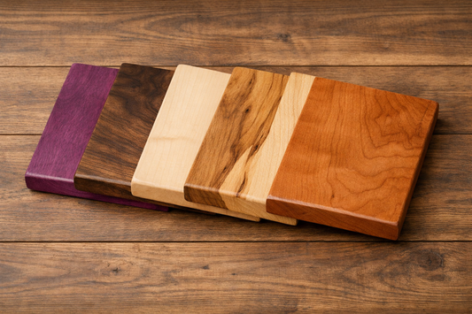 HARZO Single Piece Cutting Board — Purpleheart, Walnut, Maple, Hickory & Cherry