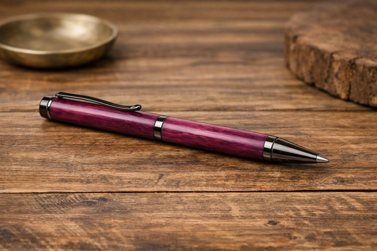Purpleheart Wood Pen with Two‑Tone Wooden Case — Handcrafted by HARZO in USA