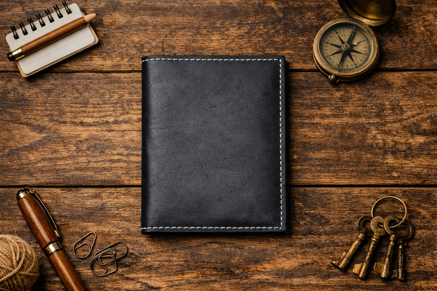 HARZO Black Leather Field Notes Journal Wallet – Handmade 4¼×6¼" Notebook Cover with 3 Inserts