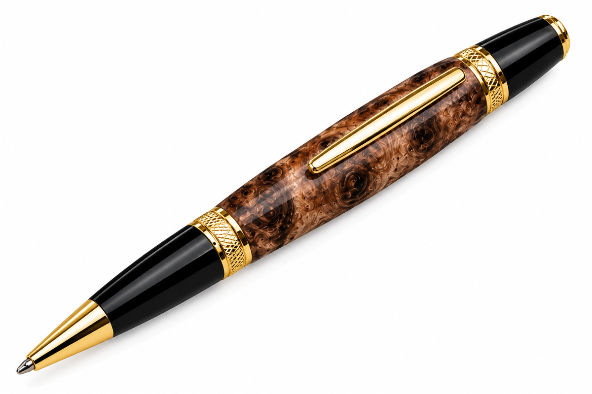 Walnut Burl Luxury Handmade Pen – Gold or Chrome Finish