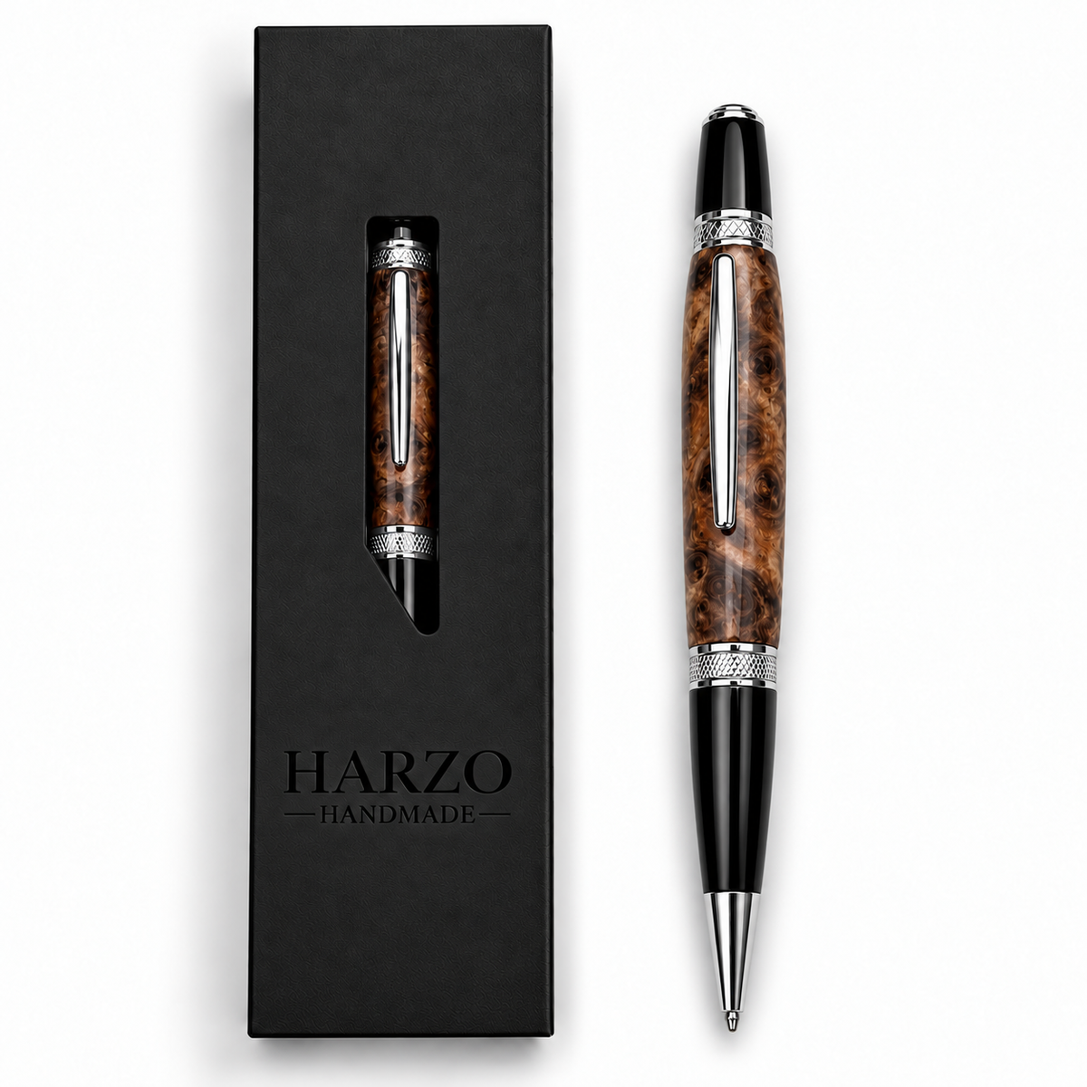 Walnut Burl Luxury Handmade Pen – Gold or Chrome Finish