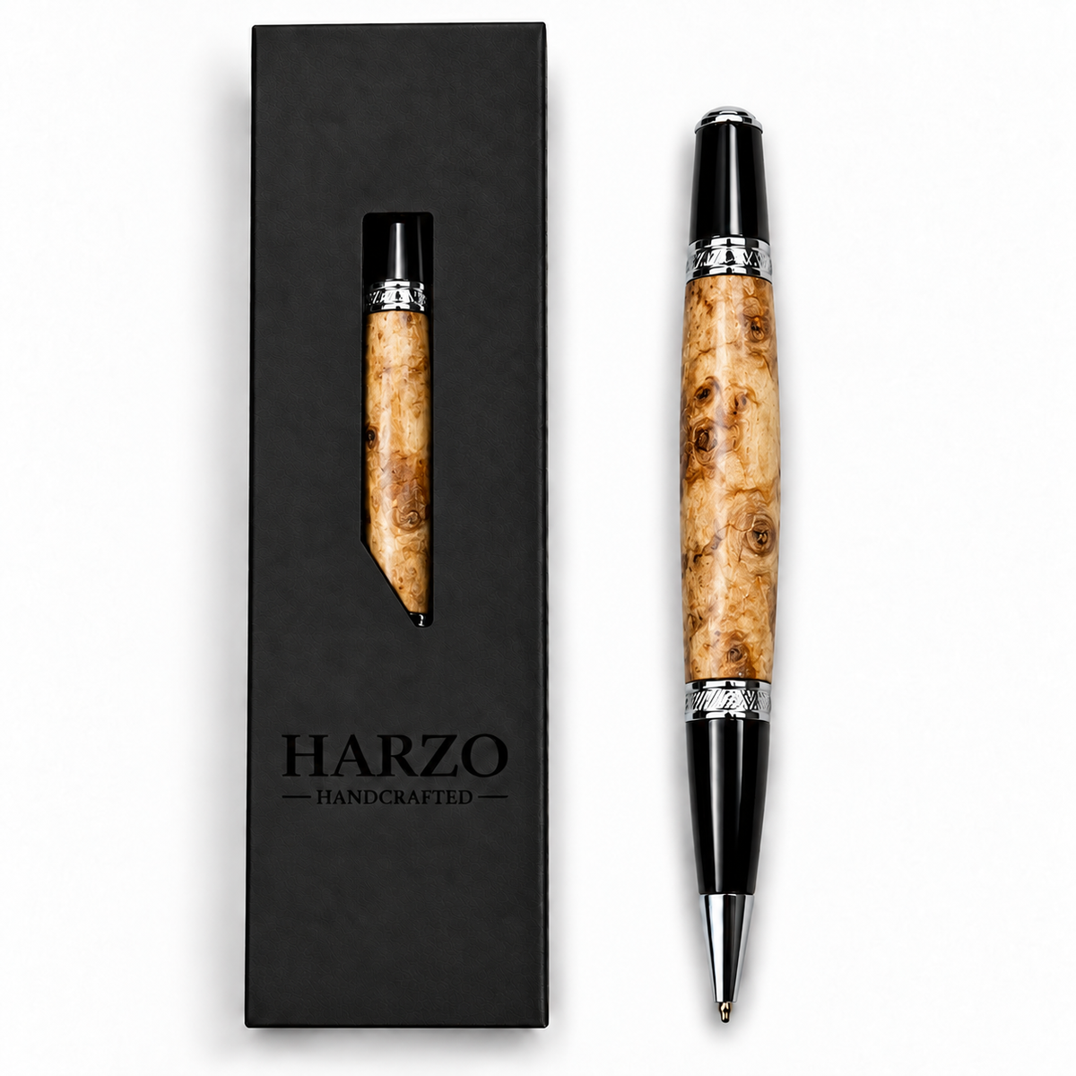 Natural Maple Burl Luxury Handmade Pen – Gold or Chrome Finish