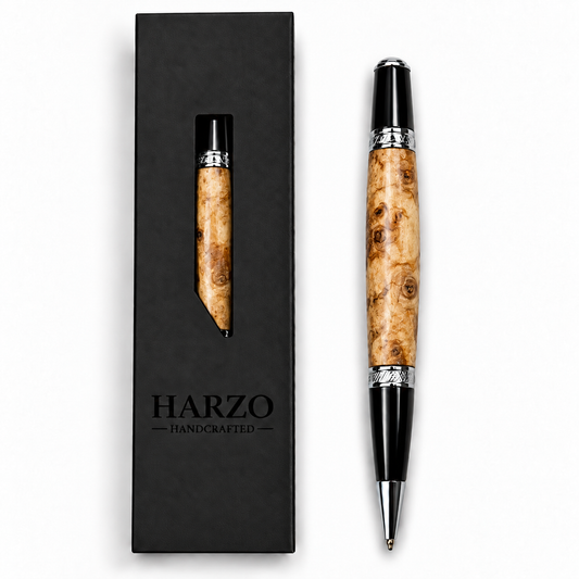 Natural Maple Burl Luxury Handmade Pen – Gold or Chrome Finish