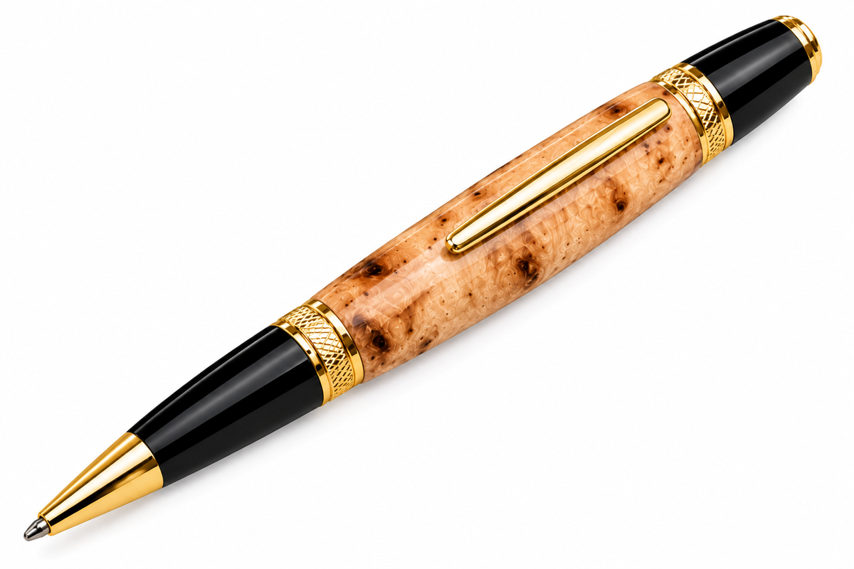 Natural Maple Burl Luxury Handmade Pen – Gold or Chrome Finish