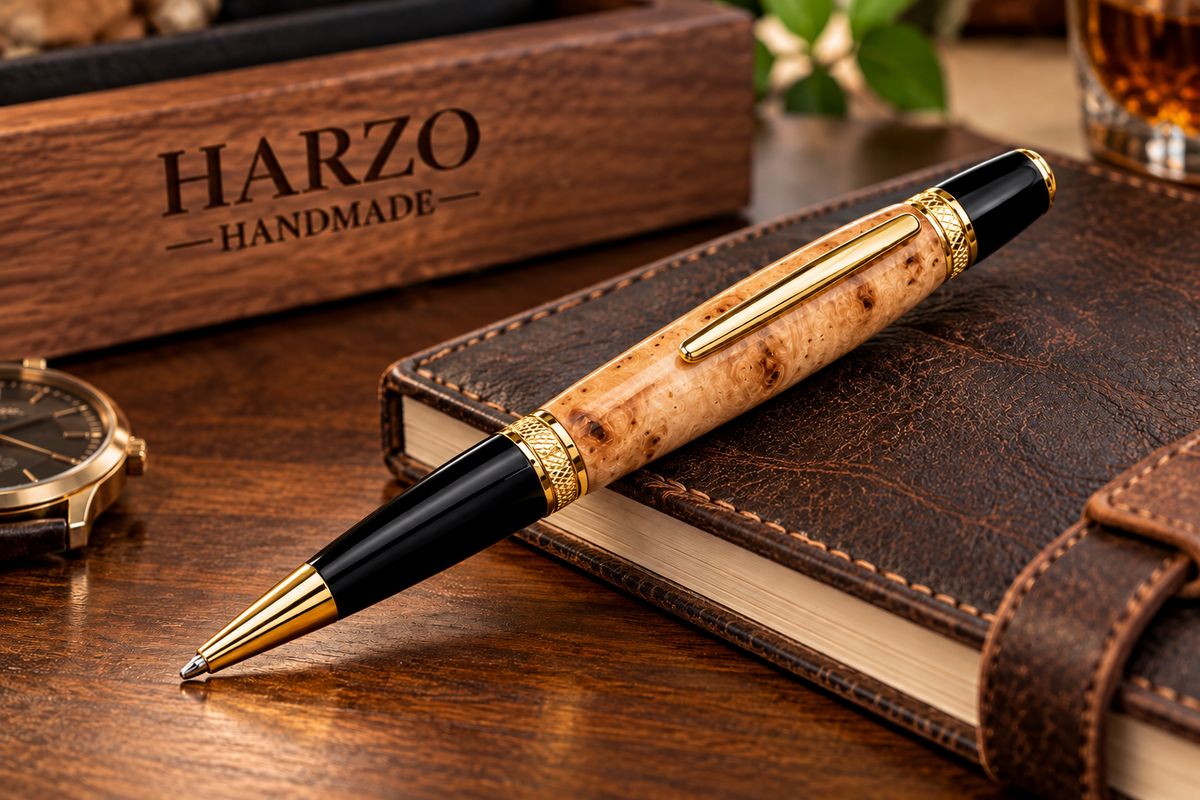 Natural Maple Burl Luxury Handmade Pen – Gold or Chrome Finish