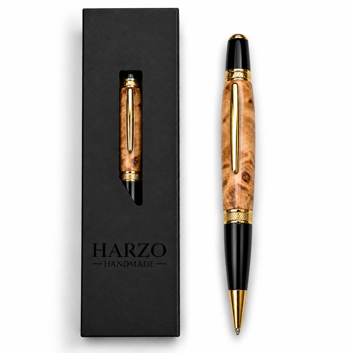 Natural Maple Burl Luxury Handmade Pen – Gold or Chrome Finish