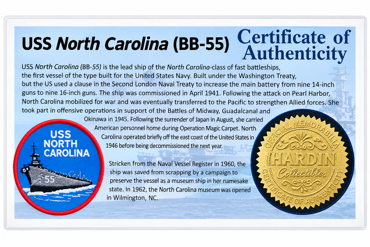 USS North Carolina (BB-55) Historic Teak & .50-Caliber Collector's Pen