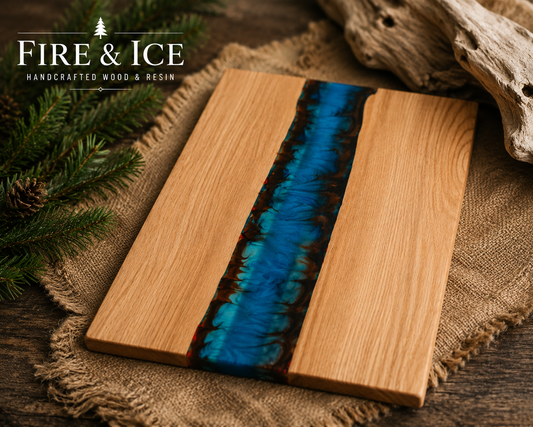 Fire and Ice Resin River Cutting Board – 13.5 x9.5 Hickory Wood Board – Handmade Charcuterie & Serving Board – Unique Kitchen Gift