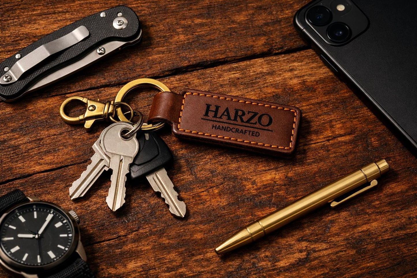 Custom Engraved Leather Keychain • Personalized Keychain for Men • Gift for Him • Minimalist EDC Key Fob • Groomsmen Gift Idea