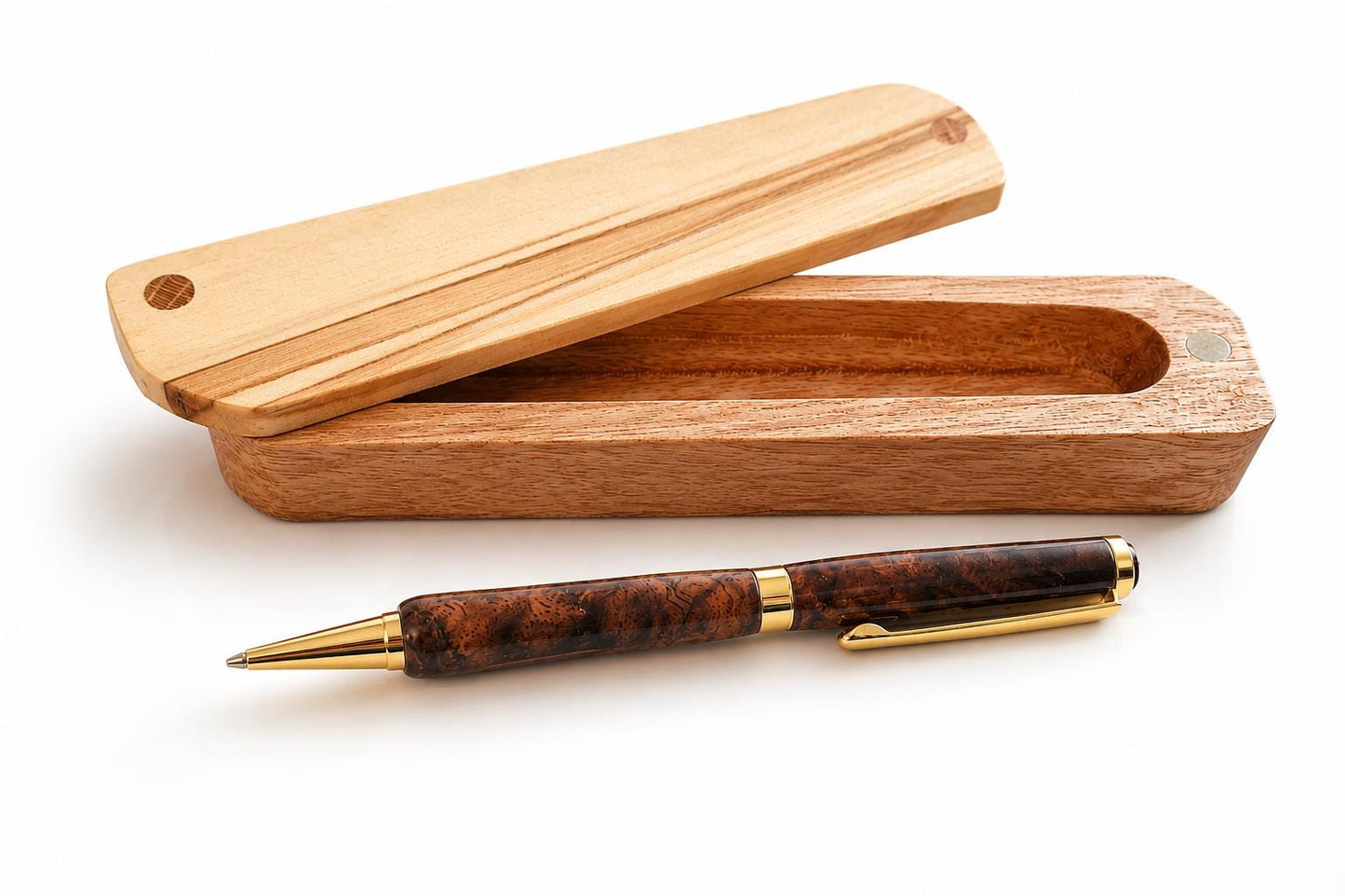 HARZO Handcrafted Walnut Burl Ink Pen and Mahogany Case - MADE in USA