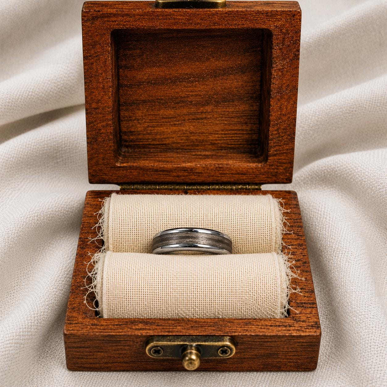 Gray Dyed Lacewood Ring | Stainless Steel Men's Wedding Band, Cherry Wood Box
