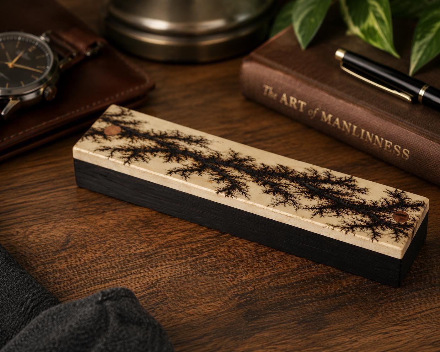 Handcrafted Walnut Ballpoint Pen with Fractal Burn Wenge Maple Case | Executive Desk Accessory