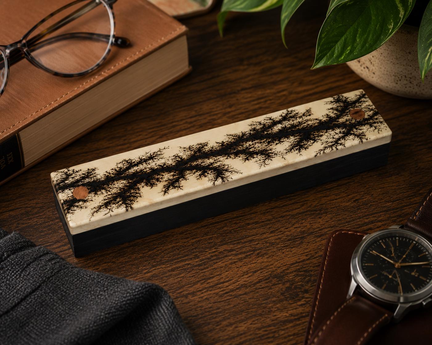 Handcrafted Walnut Ballpoint Pen with Fractal Burn Wenge Maple Case | Executive Desk Accessory
