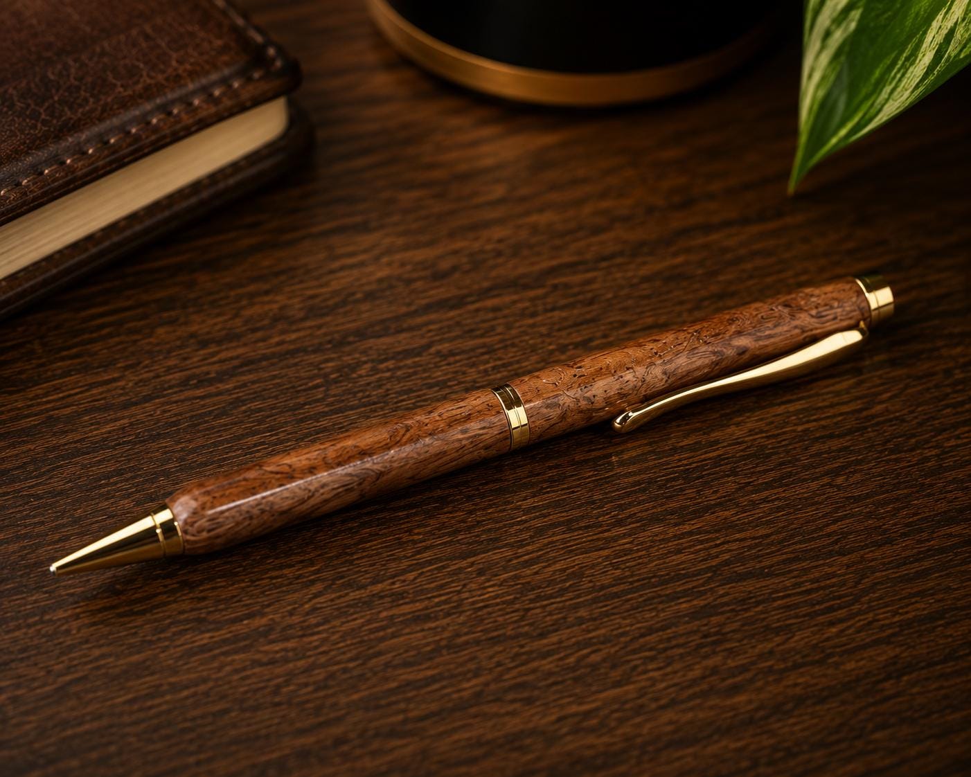 Handcrafted Walnut Ballpoint Pen with Fractal Burn Wenge Maple Case | Executive Desk Accessory